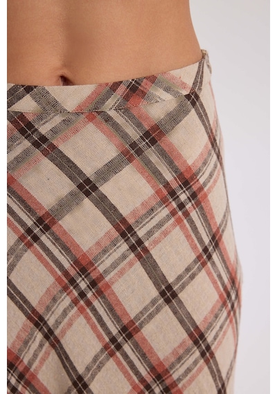 Mai Collection Petunya Ekoseli Turuncu Crop Etek Takım Turuncu