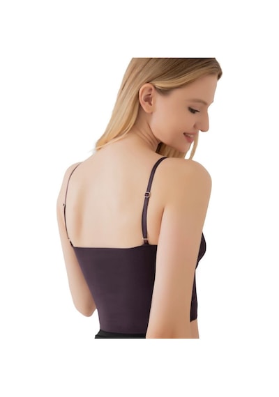 İnce Askılı Dikişsiz V Yaka İz Yapmaz Büstiyer/croptop Siyah