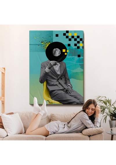 Miyrem^ Canvas Serie Plak Kafalı Adam Pop Art Tablosu-7877