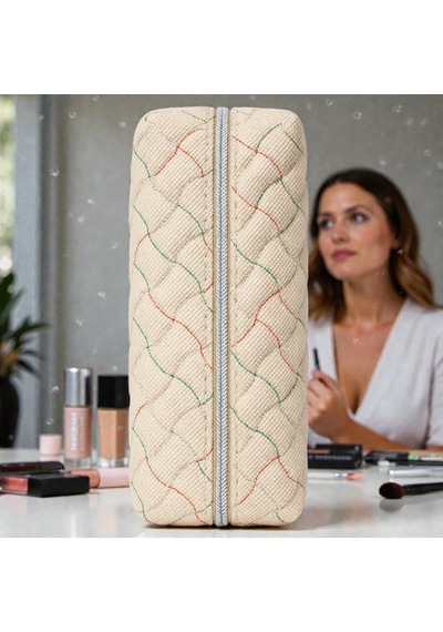 Makyaj Malzeme Çantası, Kapitone Mini Vanity Çanta Zarif Kompakt Form 20 8 8 Cm 1 Ad Bej - Şeffaf