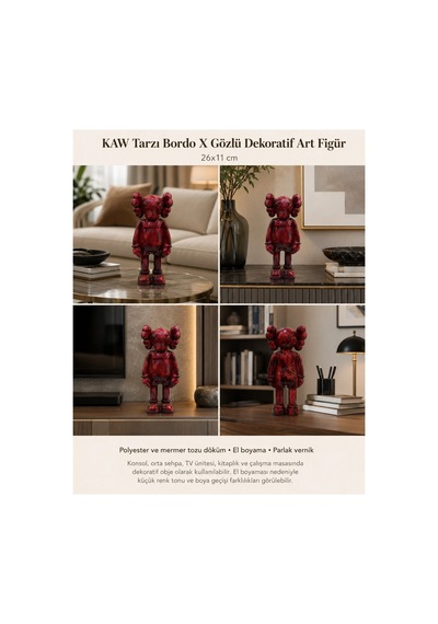 Kaw Tarzı Bordo X Gözlü El Boyaması Dekoratif Figür Heykel 26 Cm