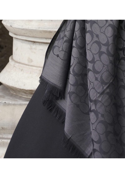 C Desen Yün İpek Şal İnce Kumaş Çift Taraflı Silk Scarfs Antrasit