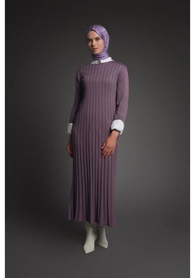Armine Trend Kendinden Çizgili Triko Elbise Lila 25kt901