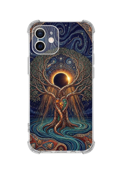 Printify Apple iPhone 11 İle Uyumlu Simya Serisi Kozmik Denge Tasarımlı Uv Baskılı Köşe Korumalı Antişok Kılıf Şeffaf