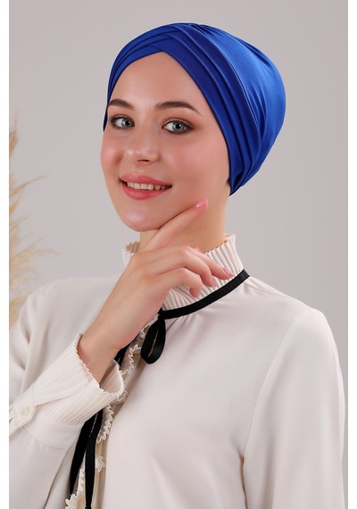 Melodi Scarf Kadın Üç Bantlı Çapraz Hazır Türban Dış Bone Saks Mavisi Saks Mavisi