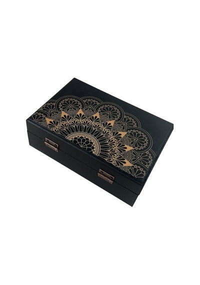 Ahşap Desenli Siyah Takı Kutusu / Ahşap Organizer / 16x24 Cm