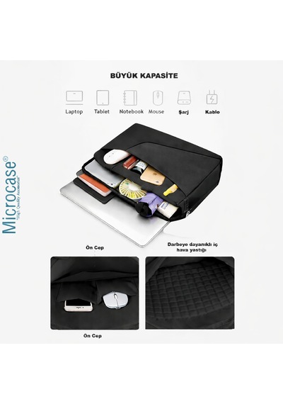 Microcase Samsung Active 4 Pro / Active 5 Pro 10.1'' İle Uyumlu Apple Uyumlu MacBook Laptop Çantası 2 Bölmeli Siyah Al5559