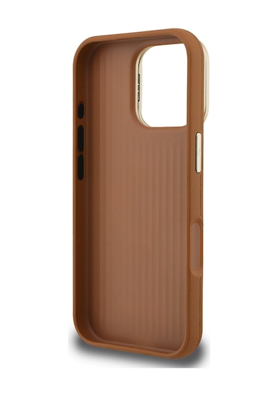 Apple Uyumlu iPhone 16 Pro Max Kılıf Guess Lisanslı Grained Yazı Logolu Kamera Standlı Kapak Kahverengi
