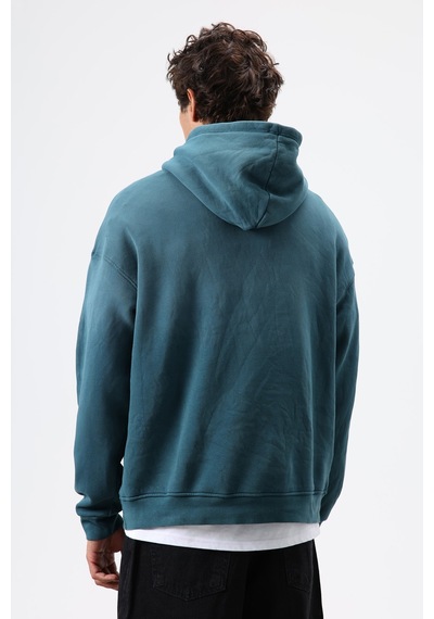 Vamos Oversize Nakış Detaylı Hoodie Nefti Yeşil