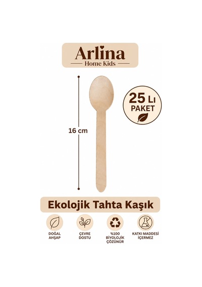 16 Cm Ekolojik Tahta Kaşık 25 Li Ahşap