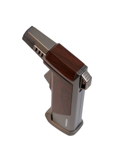 Parmida Tek Torch Pürmüz Ahşap Desenli Gunmetal Masa Tipi Metal Puro Çakmağı - Tr9237