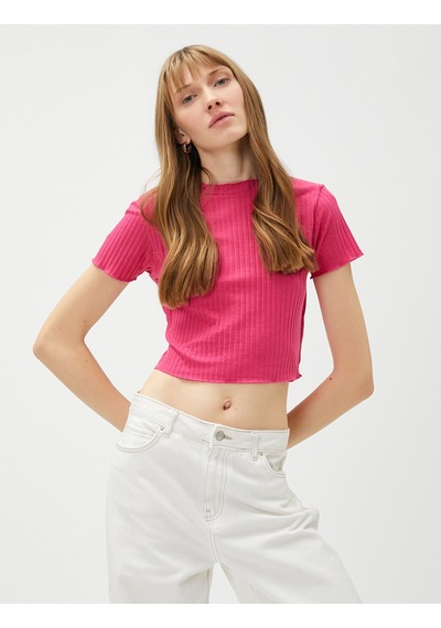 Koton Crop Tişört Kısa Kollu Dik Yaka Pembe 3sak50007ek Gül Koton Crop Tişört Kısa Kollu Dik Yaka Pembe 3sak50007ek Gül