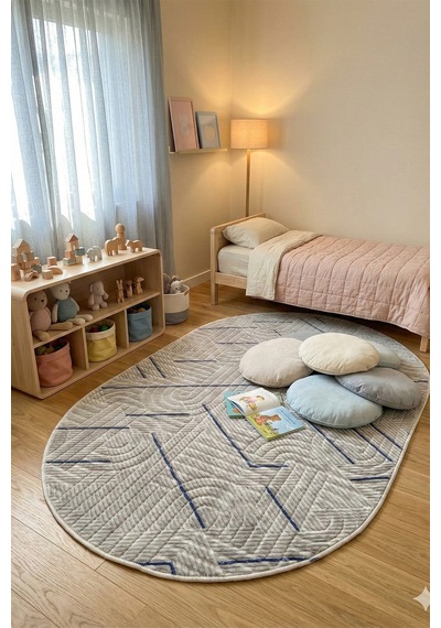 Modern Oval Halı Bambu Dokulu Kaymaz Taban Yumuşak Salon Yatak Odası Halısı Çok Renkli
