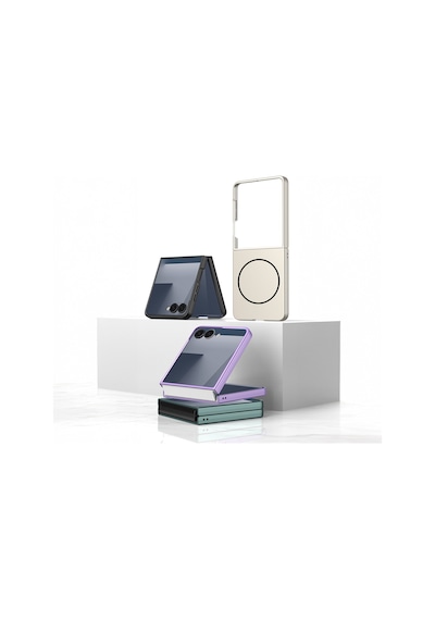Subutu Galaxy Z Flip 7 Kılıf Wireless Şarj Özellikli Zore Kıpta M-safe Kapak - Gümüş Gümüş