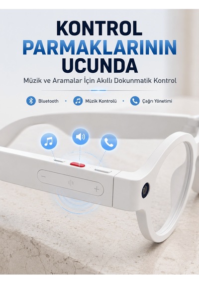 Beyaz Yapay Zeka Akıllı Gözlük Fotoğraf Video Ses Kayıtlı Çoklu D