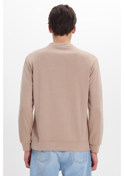 Tudors Erkek Standart Fit Normal Kesim Uzun Kollu Ekstra Soft Modal Kumaş Bisiklet Yaka Koyu Vizon Sweatshirt-50227