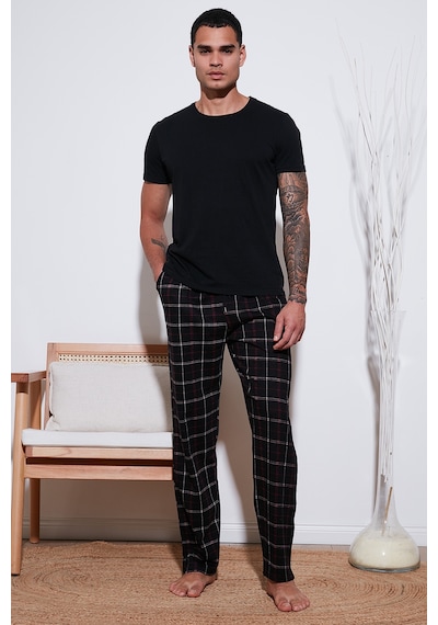 Buratti Pamuklu Regular Fit Normal Bel Düz Paça Cepli 2'Li Paket Erkek Pijama Altı 6574003S2 Siyah Bordo-Siyah Bordo