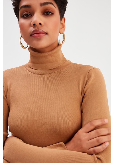 Sateen Tam Balıkçı Triko - Vizon-131526 Vizon