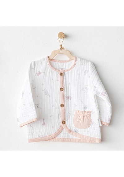 Andywawa Kız Bebek Ceket Jacket Love Family Muslin Ac25523 Ekru