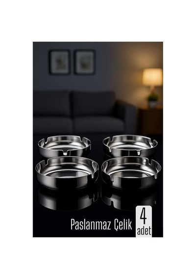 Zenvac Paslanmaz Yuvarlak Küllük - Metal Kül Tablası - Masaüstü Küllük 4 Lü 722217 Zenvac29