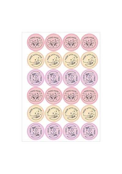 24 Adet - Pembe Sarı Mor Handmade Sticker - Paketleme Sticker - Hediye Sticker - Teşekkür Sticker Çok Renkli