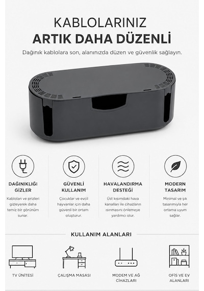 Kablo Düzenleyici Kablo Saklama Kutusu Çoklu Priz Kablo Organizer Kutusu Kapaklı