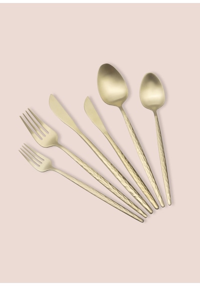 The Mia Shiny Çatal Kaşık Bıçak Takımı Mat Gold 36 Parça Gold