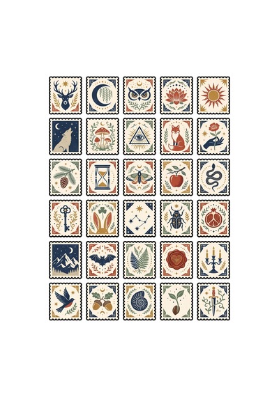 30 Adet Vintage Mistik Doğa Sticker Seti - Laptop Defter Ajanda Scrapbook İçin Çok Renkli