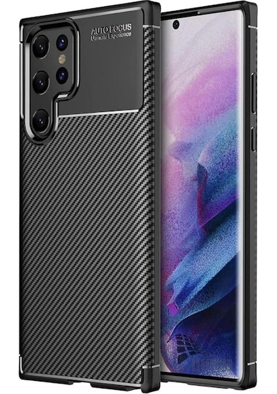 Samsung Galaxy S25 Ultra Uyumlu Silikon Kılıf Karbon Desenli Kamera Korumalı Kapak Siyah Siyah