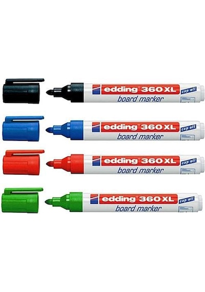 Edding 360 Xl Beyaz Tahta Kalemi Doldurulabilir 4 Lü Set Siyah Kırmızı Mavi Yeşil Çok Renkli