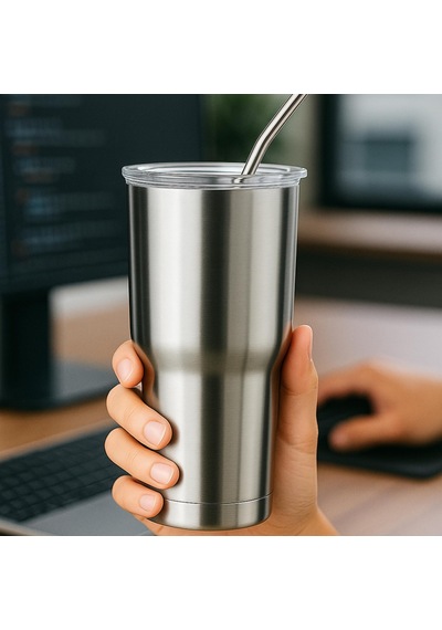 Perlotus 900 Ml Çelik Pipetli Soğuk İçecek Termosu Mug Sızdırmaz Kapaklı Gri