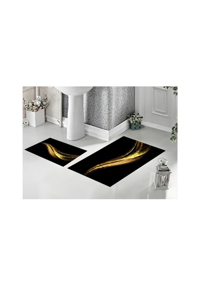 Dijital Baskılı Kaymaz Tabanlı 2 Li Set Banyo Paspası Kaymaz Tabanlı Klozet Takımı Siyah - 929281978 Siyah