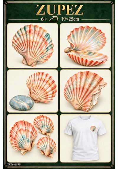 Deniz Kabuğu Yelpazeleri 6'lı Fiziksel Dtf Transfer Seti Deniz Kabuğu Ve Yosun Desenleri - 930812866