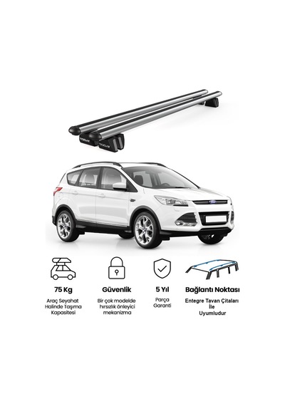 Pençe Ford Kuga Ara Atkı 2012-2019 Uyumlu Gri Ara Atkı Port Bagaj Tavan Barı