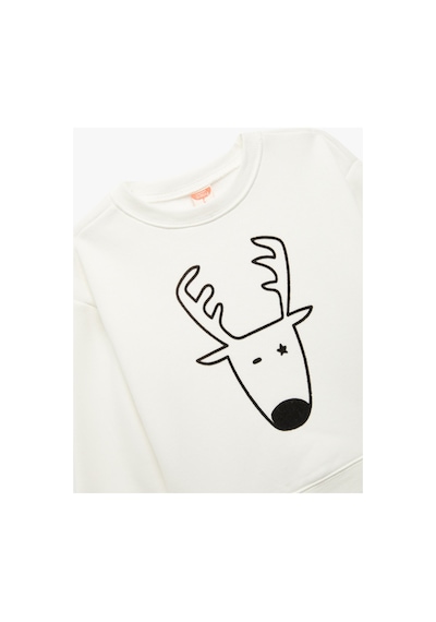 Koton Erkek Bebek Yılbaşı Baskılı Uzun Kollu Şardonlu Bisiklet Yaka Sweatshirt Ekru