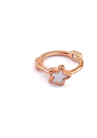 Sedef Taş Detaylı 925ayar Gümüş Üzerine Rose Altın Kaplama Yıldız Figürlü Tragus Kıkırdak Halka Piercing Altın