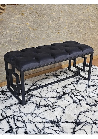 Siyah Boyalı İçi Kareli Diktörtgen 100 Cm X 40 Cm Oturak Puf - Be Çok Renkli