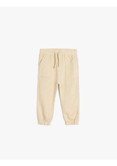 Koton Jogger Pantolon Beli Bağlamalı Lastikli Cepli Bej 4smb40133tw Ekru