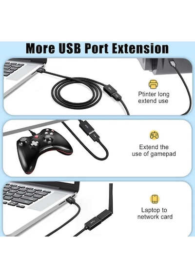 Rope 5gbps Hızlı Veri Aktarımı Usb 3.0 Erkek Dişi Uzatma Kablosu Halat Örgülü 5 Metre Standart