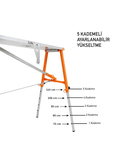 Alüminyum Gövdeli Çelik Ayaklı Teleskopik Katlanır İnşaat İskelesi - 400 Kg Taşıma Kapasitesi 110x36x200cm