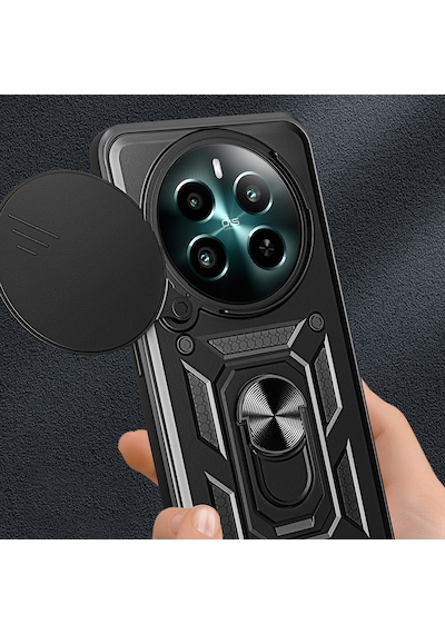 Realme 12 Kılıf Magnetik Standlı Kamera Korumalı Zore Sürgülü Vega Kapak Mavi