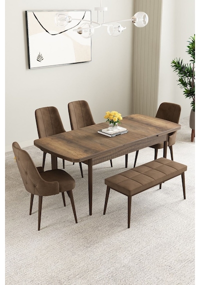 Clara Barok Desen 80x132 Açılabilir Mdf Masa Yemek Odası Takımı,mutfak Takımı 4 Sandalye 1 Bench Kahverengi Clara Barok Desen 80x132 Açılabilir Mdf Masa Yemek Odası Takımı,mutfak Takımı 4 Sandalye 1 Bench Kahverengi