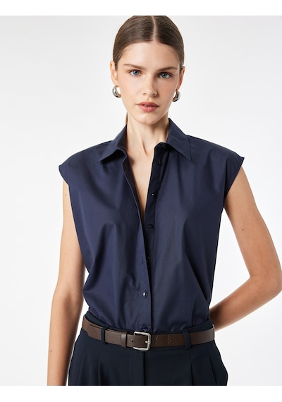 Koton Pamuklu Boxy Fit Kolsuz Poplin Gömlek Lacivert 7wak60150pw