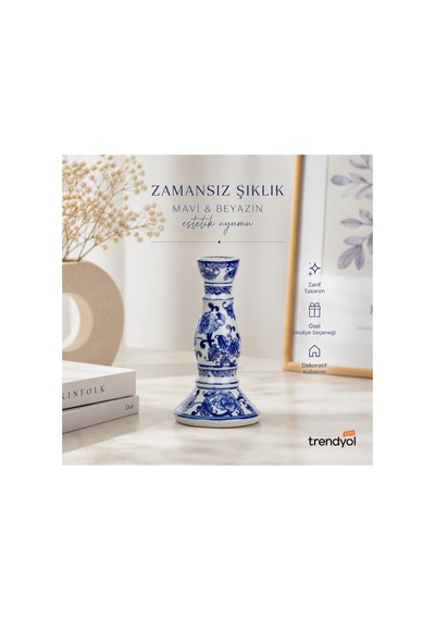 Bleu Blanc Vazo Şamdan 21 11 Cm Çok Renkli
