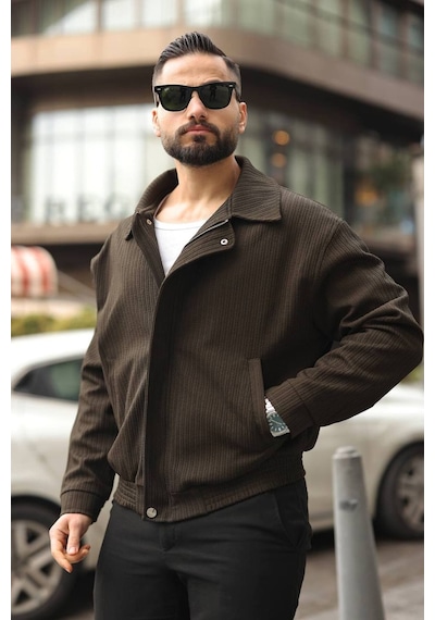 Yeni Sezon Dokulu Oversize Bol Kalıp Bomber Ceket Haki