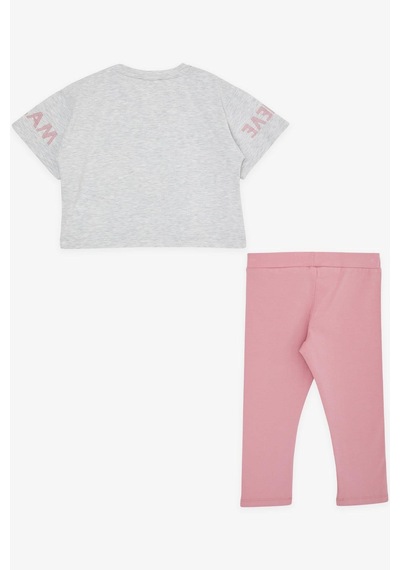 Breeze Kız Çocuk Kapri Taytlı Crop Takım Yazı Baskılı 8-12 Yaş, Açık Gri Melanj Açık Gri