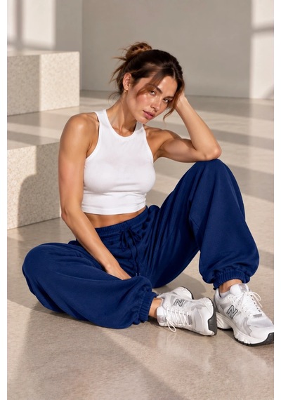 Bb Butik Basic Dökümlü Modal Kumaş Lastikli Bel Rahat Kesim Jogger Pantolon Zg3535 Lacivert
