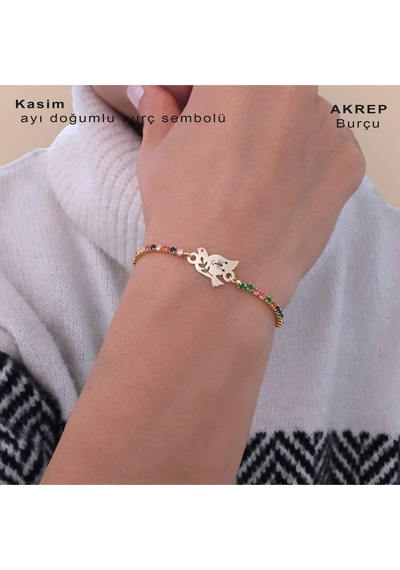 Archin Akrep Burçlarına Kuş Motifli Renkli Taş Desenli 14 Ayar Altın Plakalı Hediye Bileklik-353burç Akrep Archin Akrep Burçlarına Kuş Motifli Renkli Taş Desenli 14 Ayar Altın Plakalı Hediye Bileklik-353burç Akrep