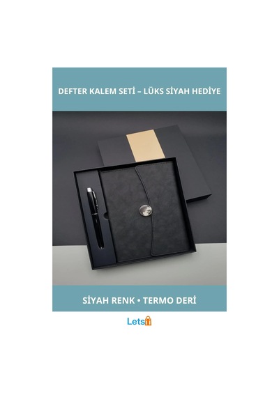 Şık Termo Deri Promosyon Defter Kalem Seti Siyah Renk Çok Renkli