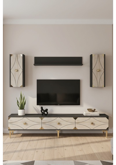 Tvr1897atg - Alfa Tvr180 Tv Ünitesi Takım , Tv Sehpası Antrasit - Traverten - Gold 180cm Tvr1897atg - Alfa Tvr180 Tv Ünitesi Takım , Tv Sehpası Antrasit - Traverten - Gold 180cm